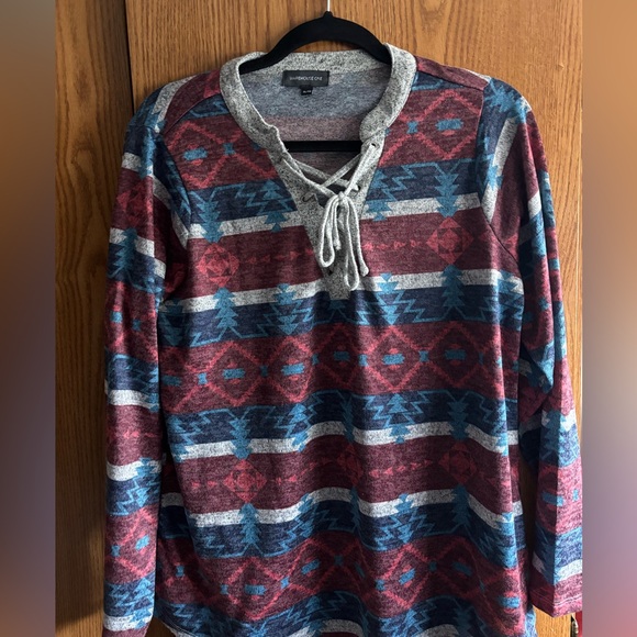 Multicolor Patterned Lace-Up Top - Picture 1 of 1